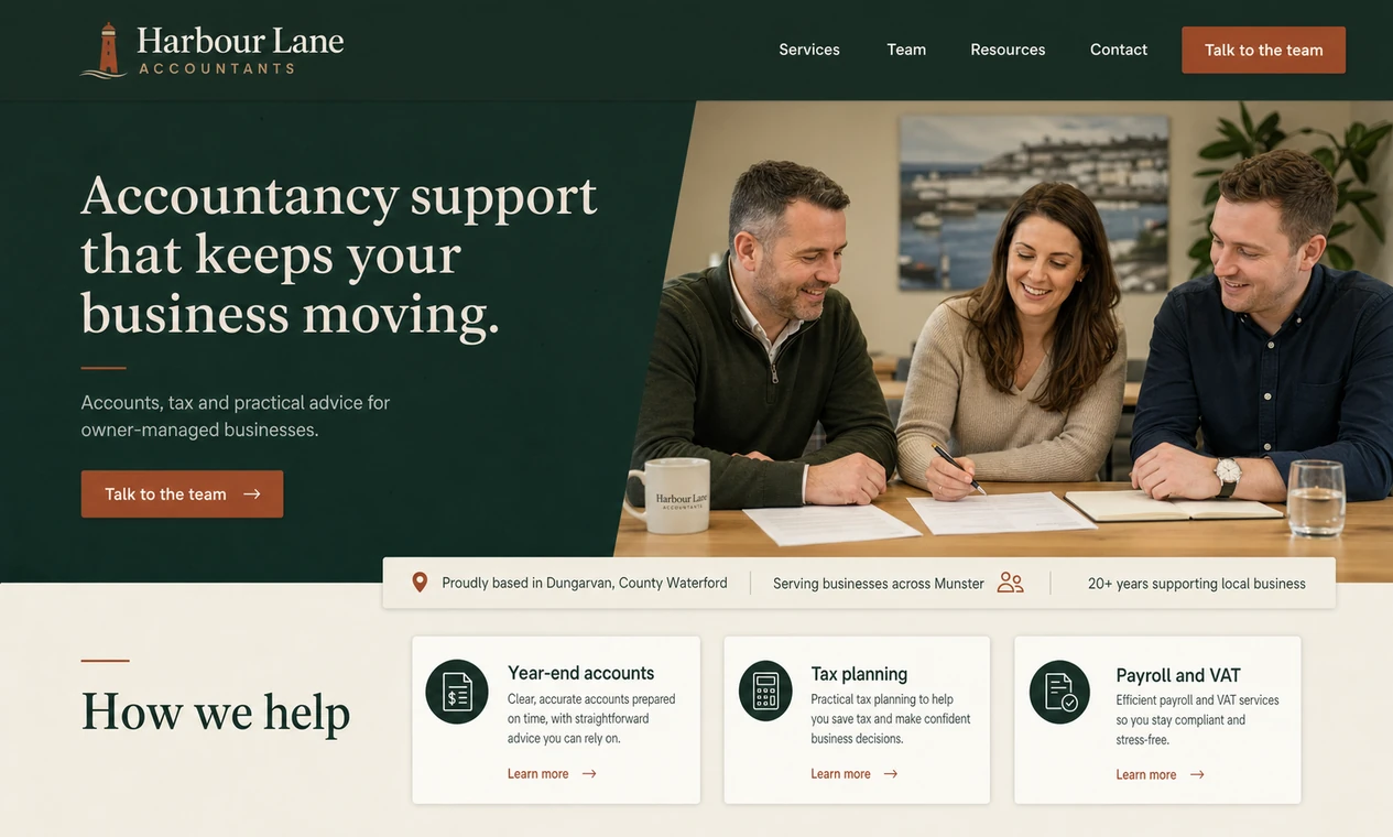 Sample website design for a fictional accountancy firm.