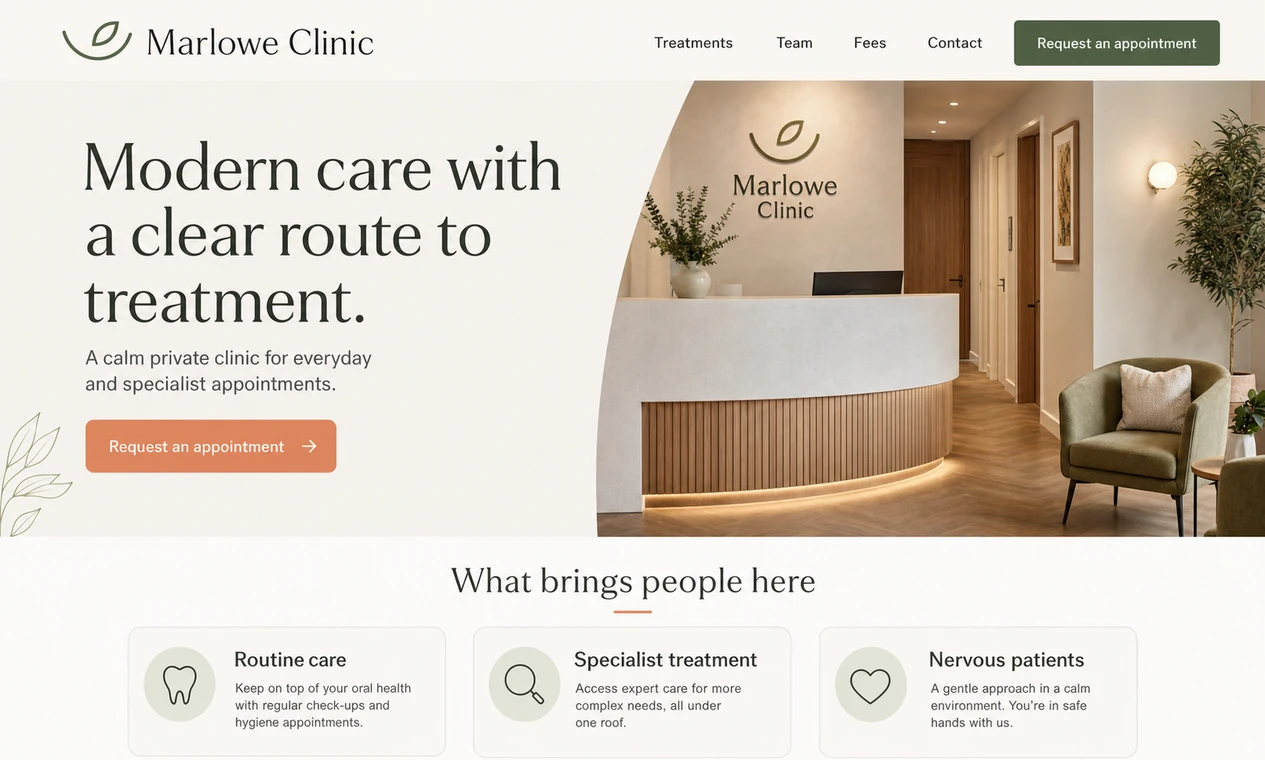 Sample website variation for Marlowe Clinic, a fictional private clinic.