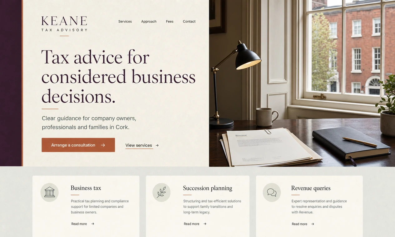 Sample website design for a fictional tax advisor practice.