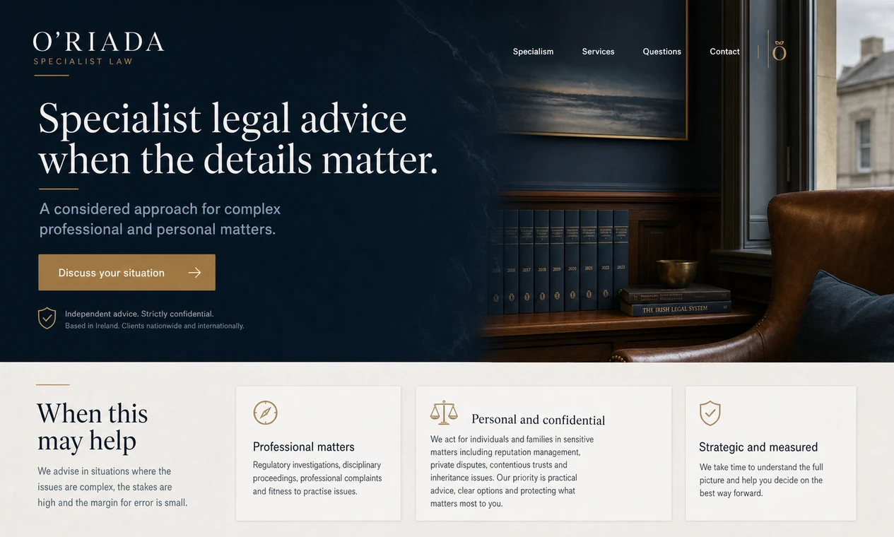 Sample website design for a fictional specialist legal practice.