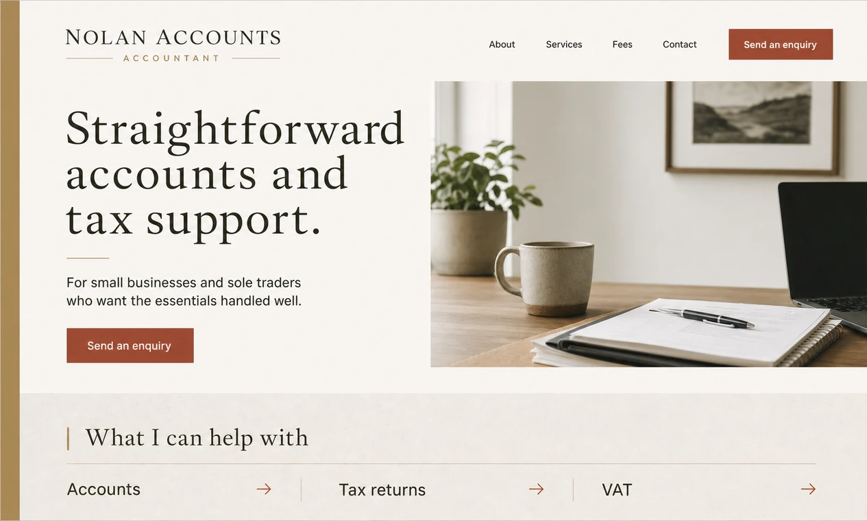 Sample website design for a fictional solo accountant.